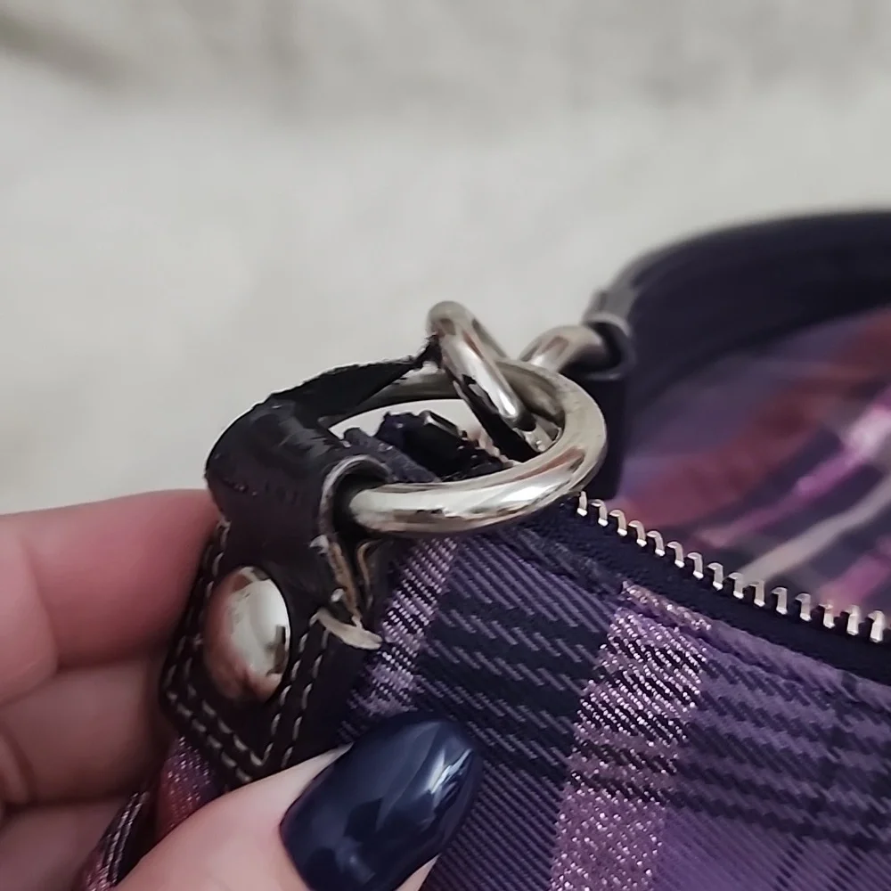 Coach Poppy Purple Tartan Metallic Shoulder Bag Purse - Picture 14 of 16